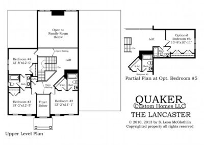 "The Lancaster" second floor, upper level floor plan.