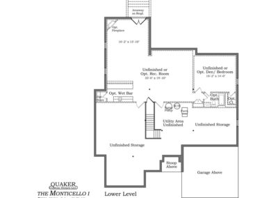 "The Monticello I" lower level floor plan.